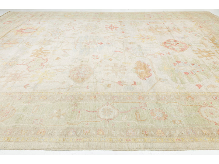 Modern Oushak Wool Rug 14 X 19
