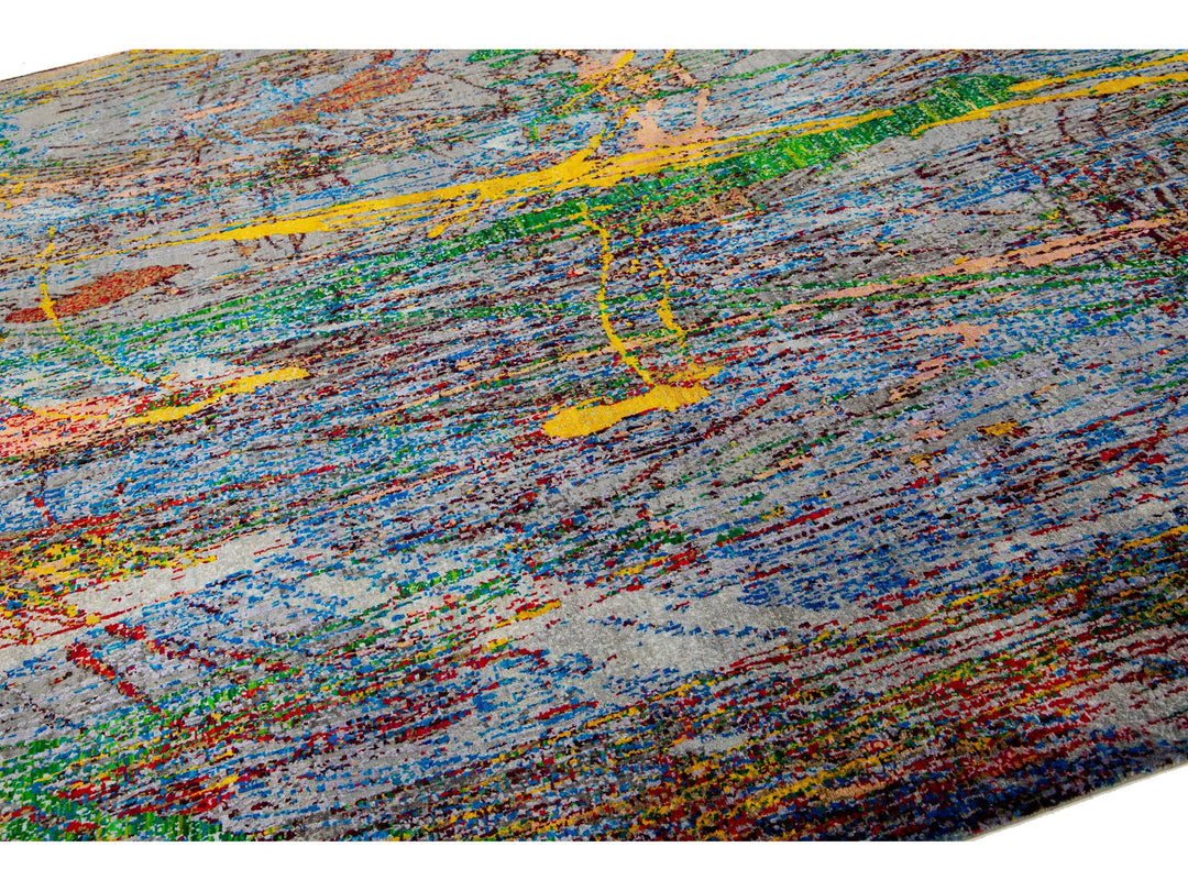 Modern Wool and Silk Rug 10 X 14