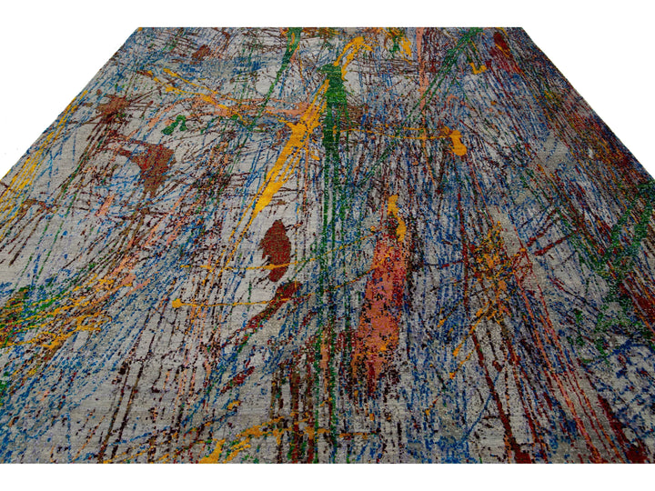 Modern Wool and Silk Rug 10 X 14