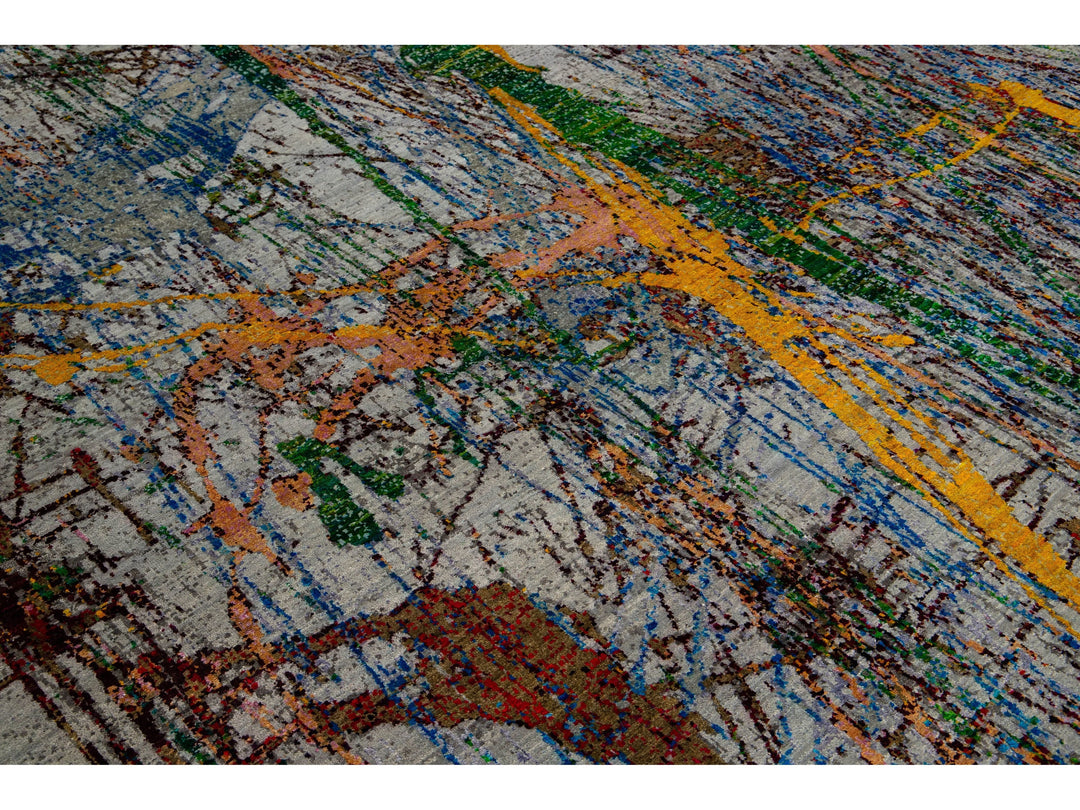 Modern Wool and Silk Rug 10 X 14
