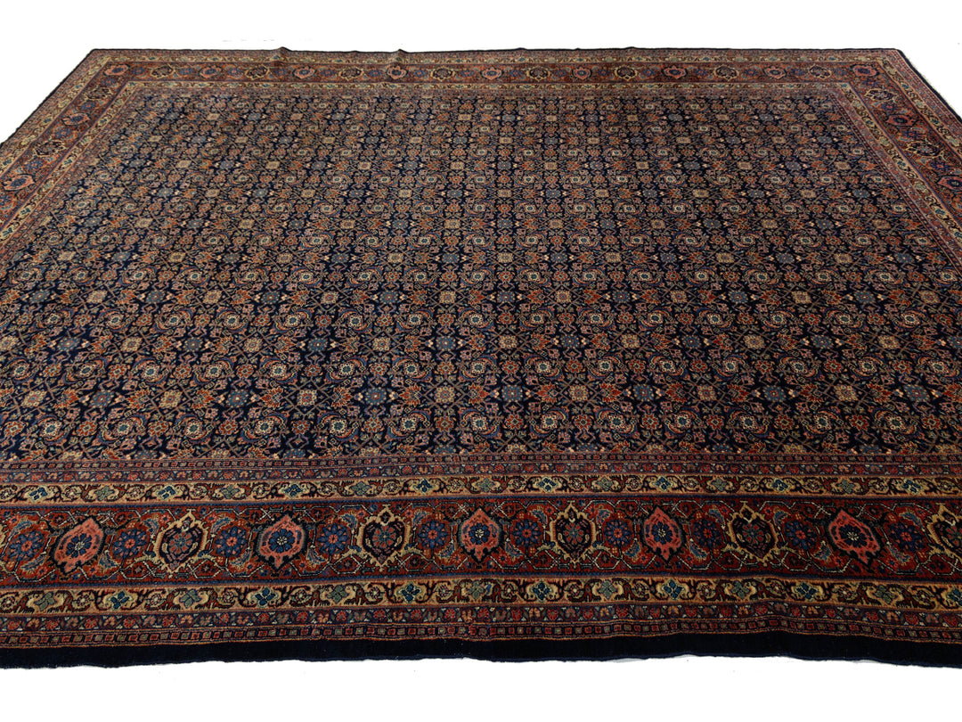 Antique Senneh Wool Rug 9 X 12