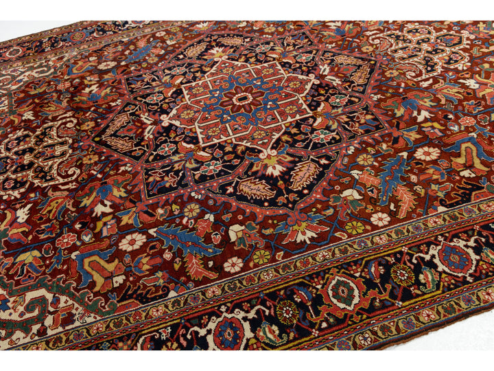 Antique Heriz Wool Rug 9 X 12