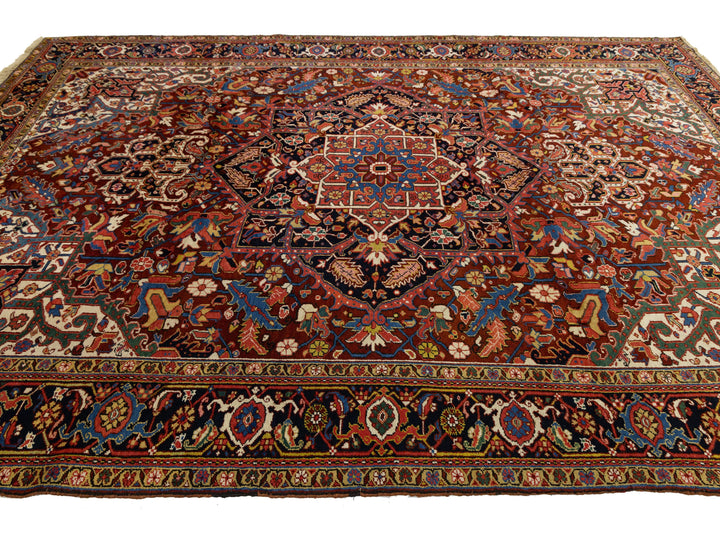 Antique Heriz Wool Rug 9 X 12