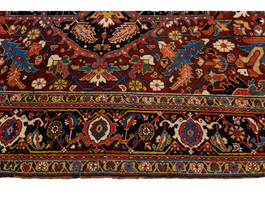 Antique Heriz Wool Rug 9 X 12