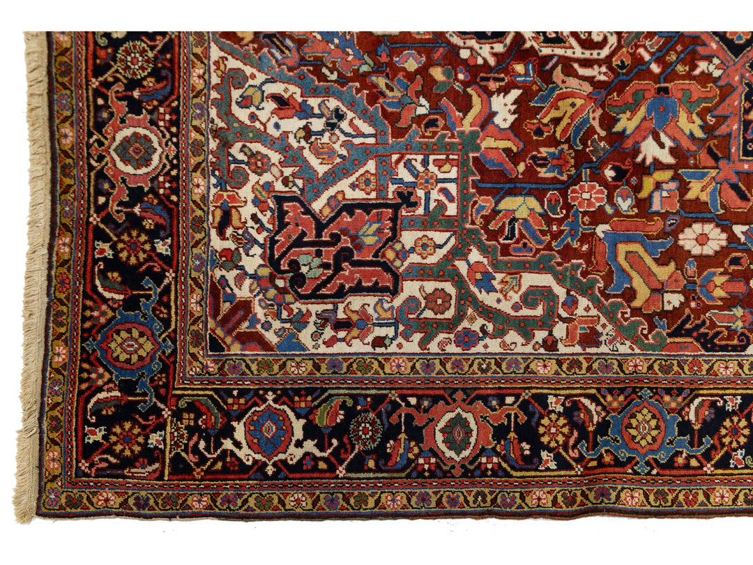 Antique Heriz Wool Rug 9 X 12