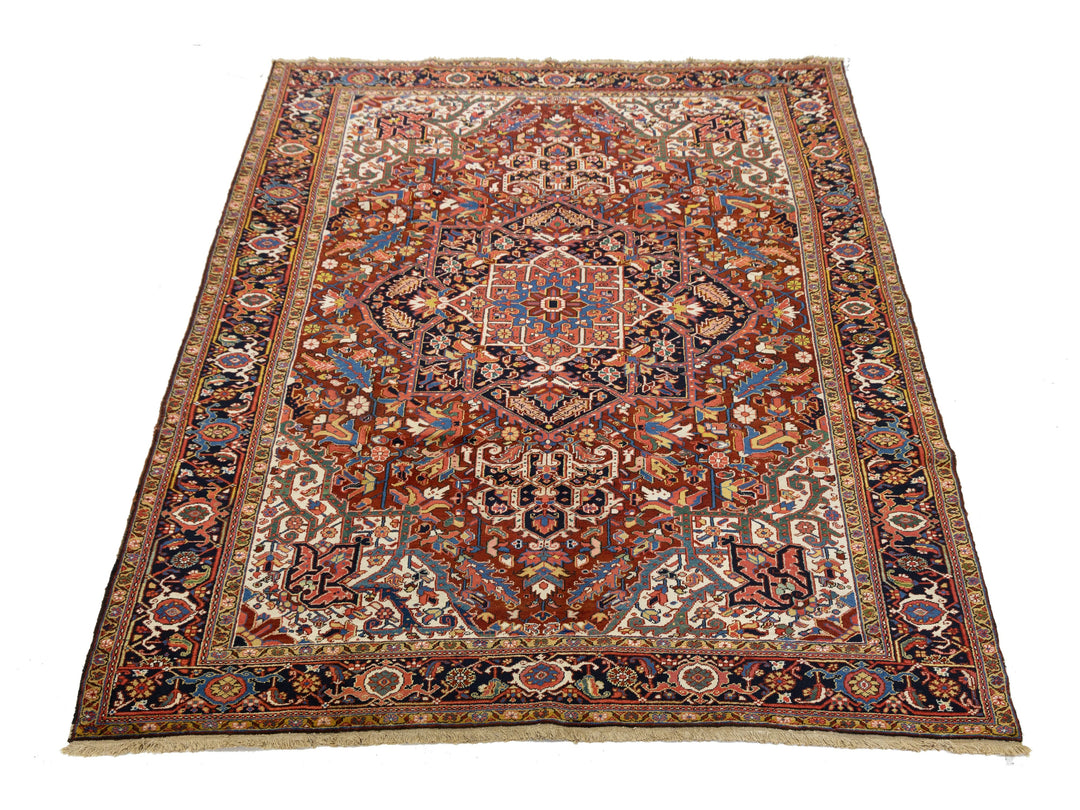 Antique Heriz Wool Rug 9 X 12