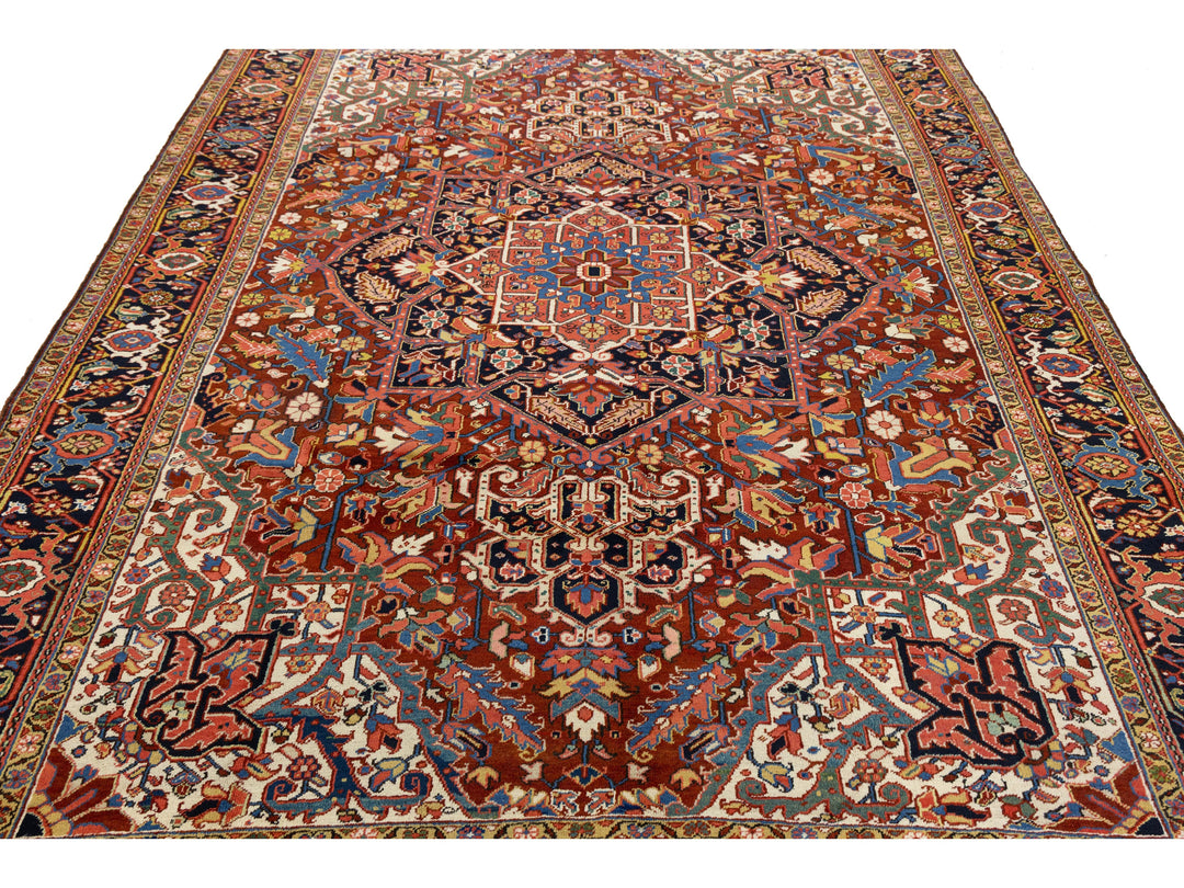 Antique Heriz Wool Rug 9 X 12