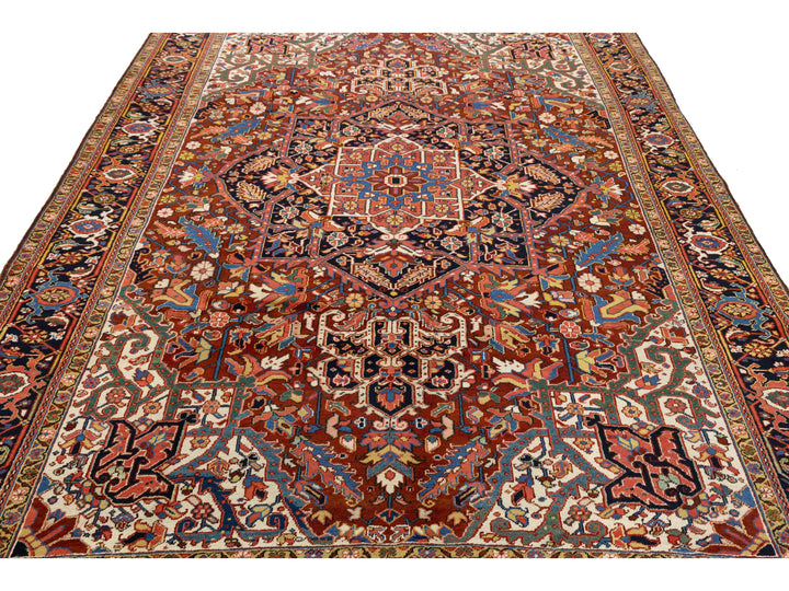 Antique Heriz Wool Rug 9 X 12