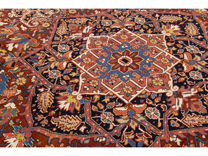 Antique Heriz Wool Rug 9 X 12