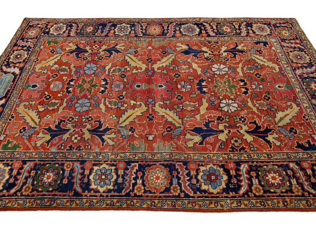 Antique Heriz Wool Rug 5 x 8
