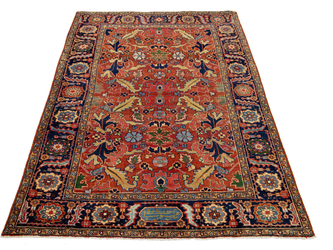 Antique Heriz Wool Rug 5 x 8