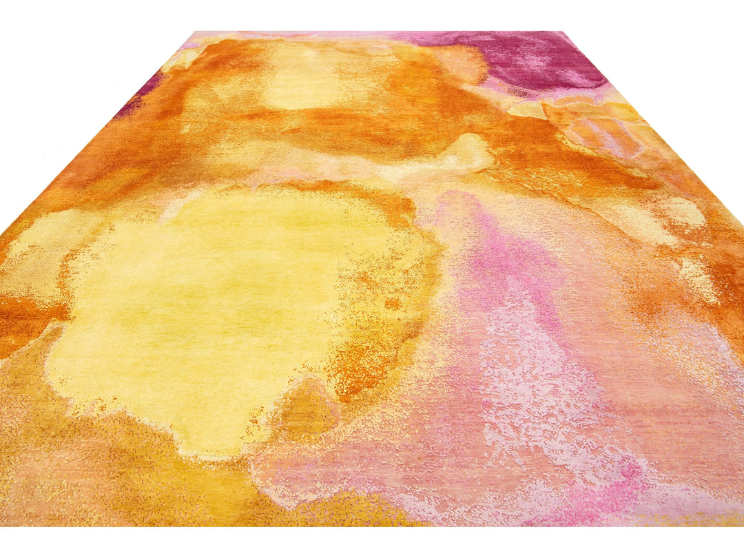 Modern Wool and Silk Rug 10 X 14