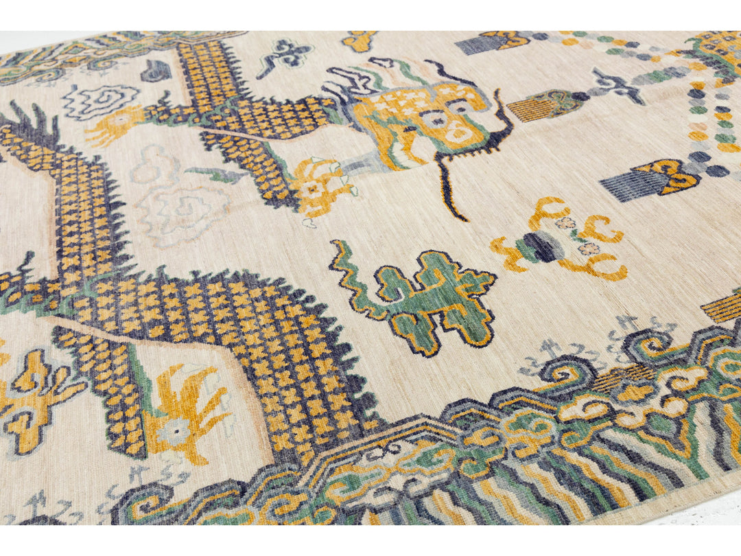 Modern Art Deco Dragon Chinese Wool Rug 9 X 12