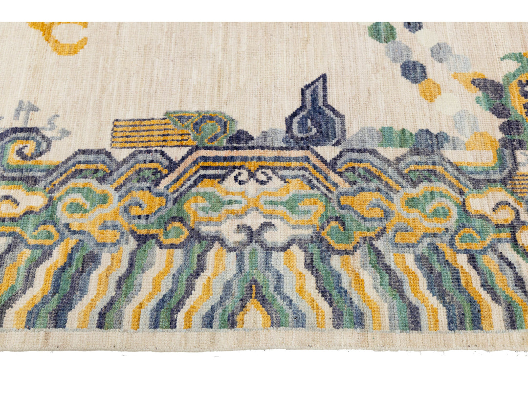 Modern Art Deco Dragon Chinese Wool Rug 9 X 12