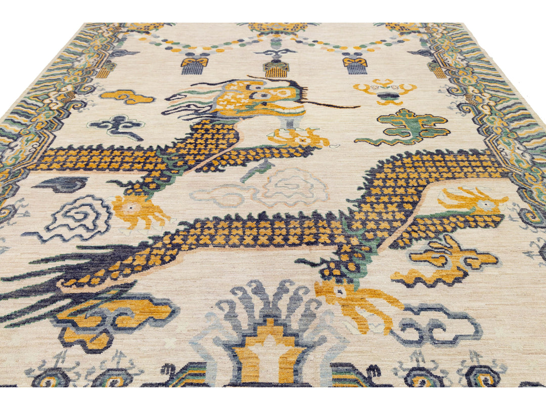 Modern Art Deco Dragon Chinese Wool Rug 9 X 12