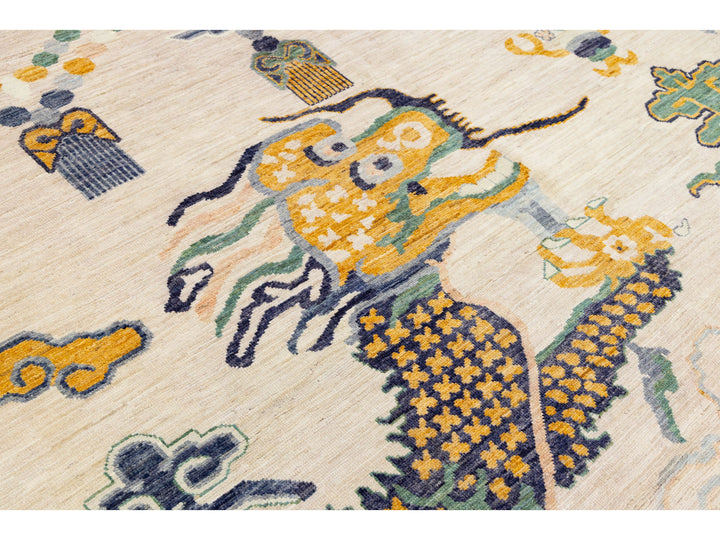 Modern Art Deco Dragon Chinese Wool Rug 9 X 12