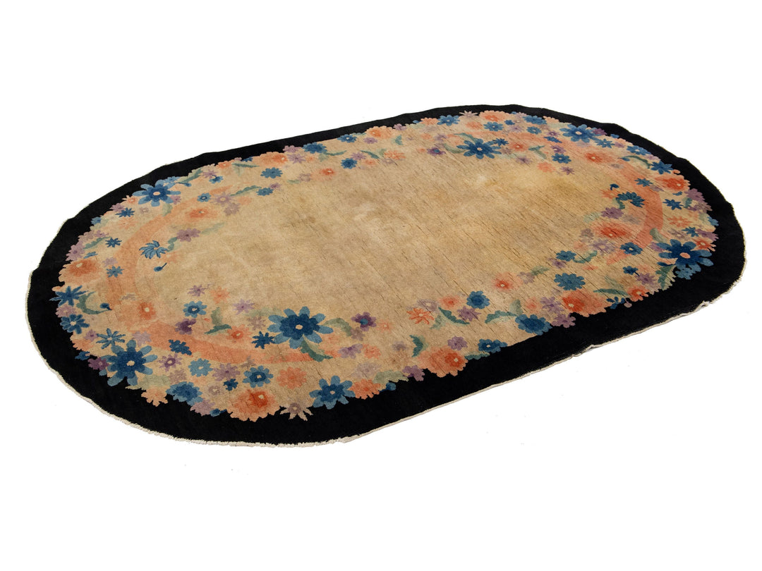 Antique Oval Chinese Art Deco Wool Rug 5 X 8