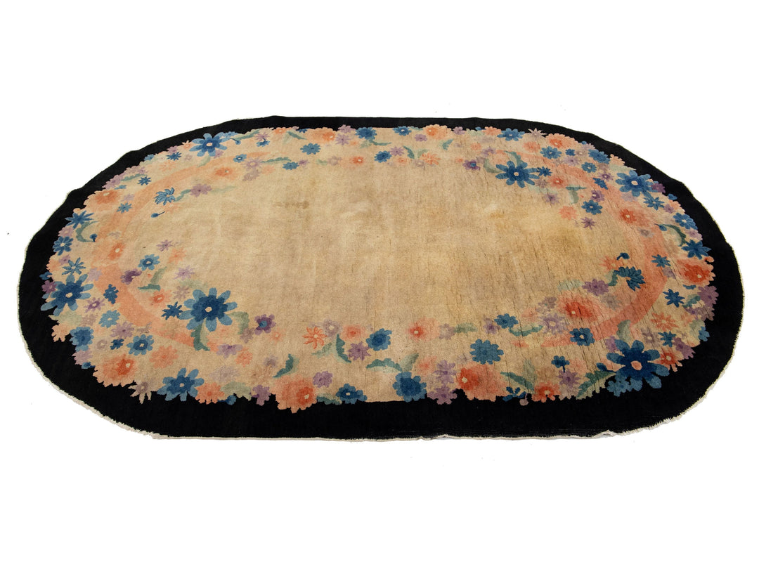 Antique Oval Chinese Art Deco Wool Rug 5 X 8