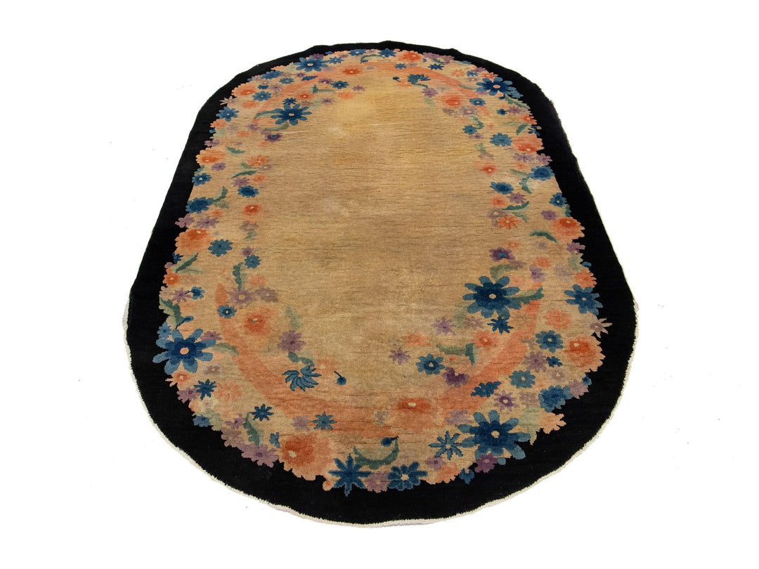 Antique Oval Chinese Art Deco Wool Rug 5 X 8