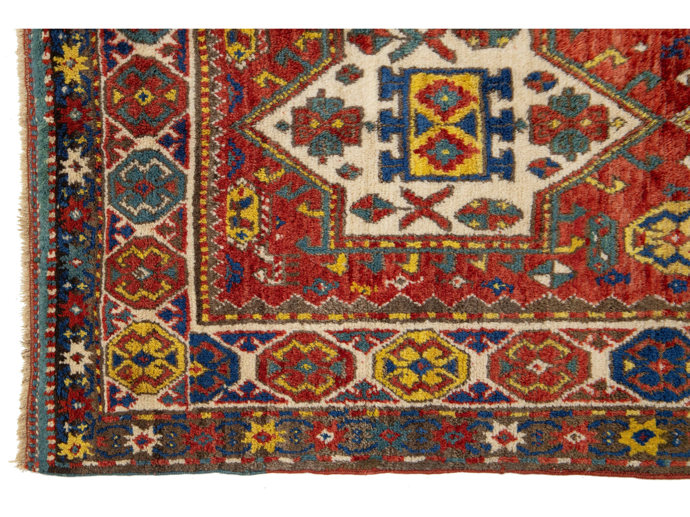 Antique Kazak Wool Rug 3 X 7