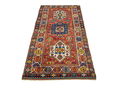 Antique Kazak Wool Rug 3 X 7