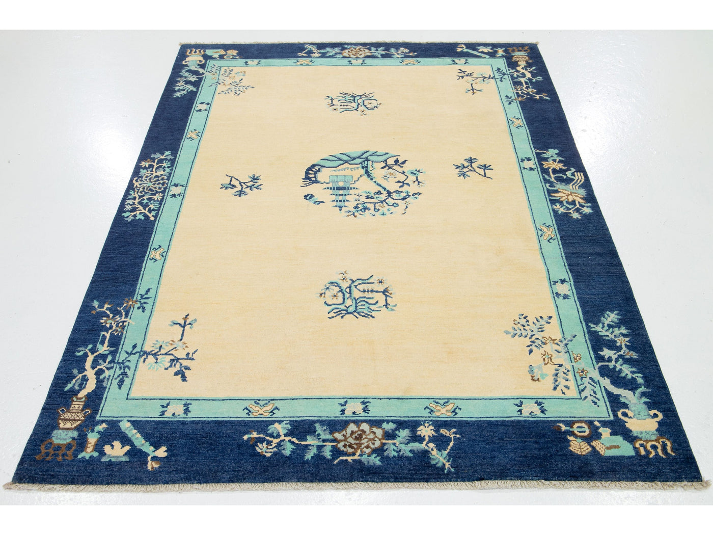 Modern Art Deco Floral Chinese Wool Rug 6 X 8