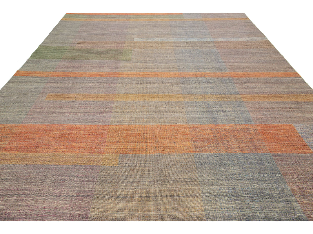 Modern Kilim Flatweave Wool Rug 10 X 13