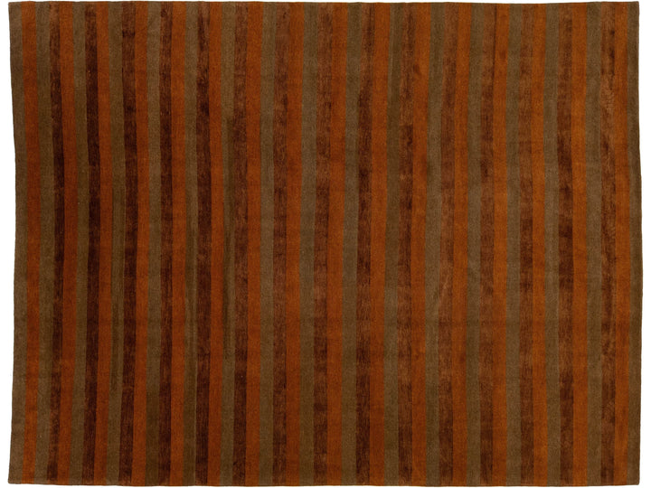 Modern Tibetan Wool and Silk Rug 10 X 13