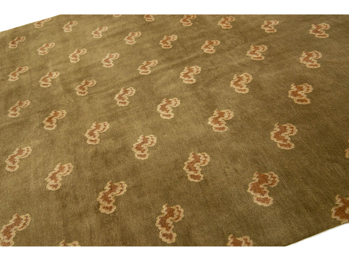 Modern Tibetan Wool and Silk Rug 9 X 9