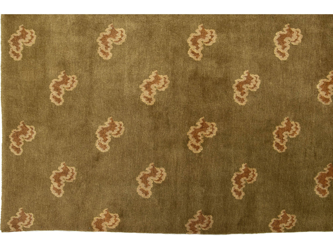 Modern Tibetan Wool and Silk Rug 9 X 9