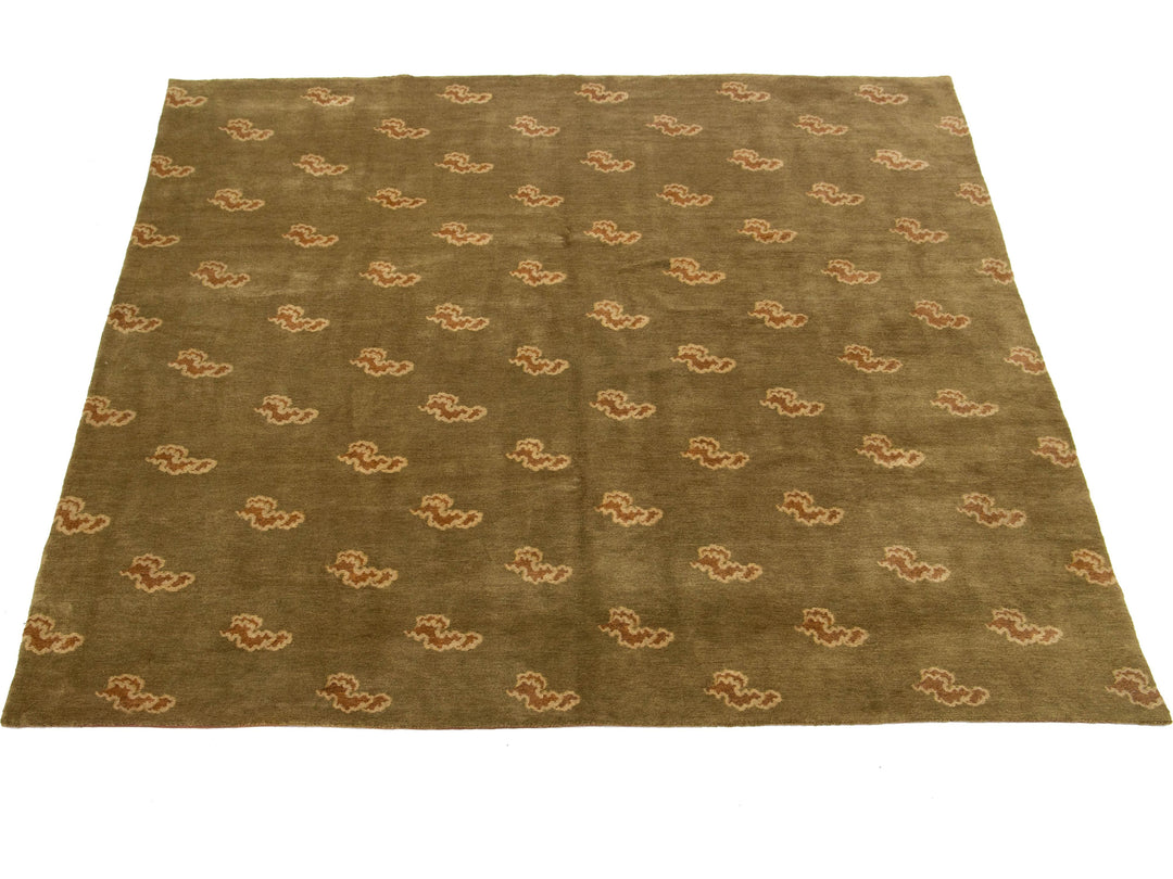Modern Tibetan Wool and Silk Rug 9 X 9