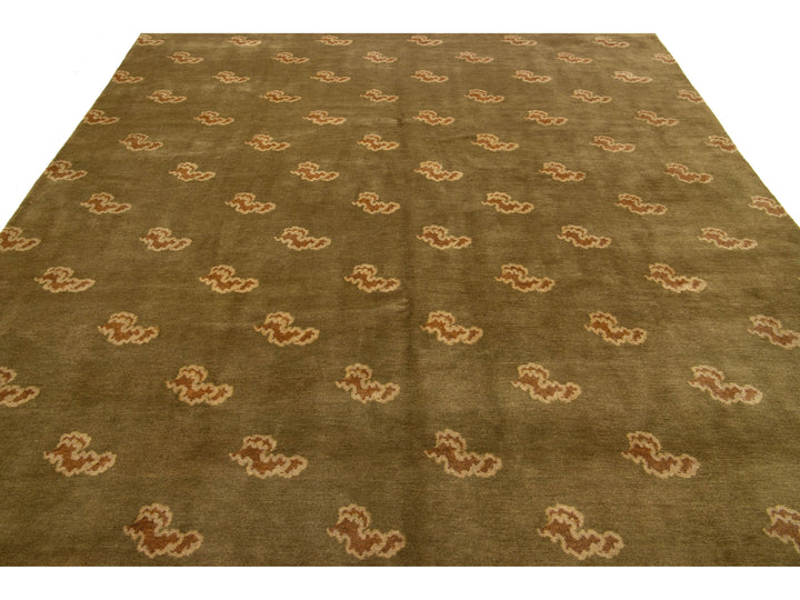 Modern Tibetan Wool and Silk Rug 9 X 9