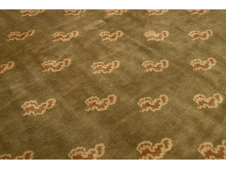 Modern Tibetan Wool and Silk Rug 9 X 9