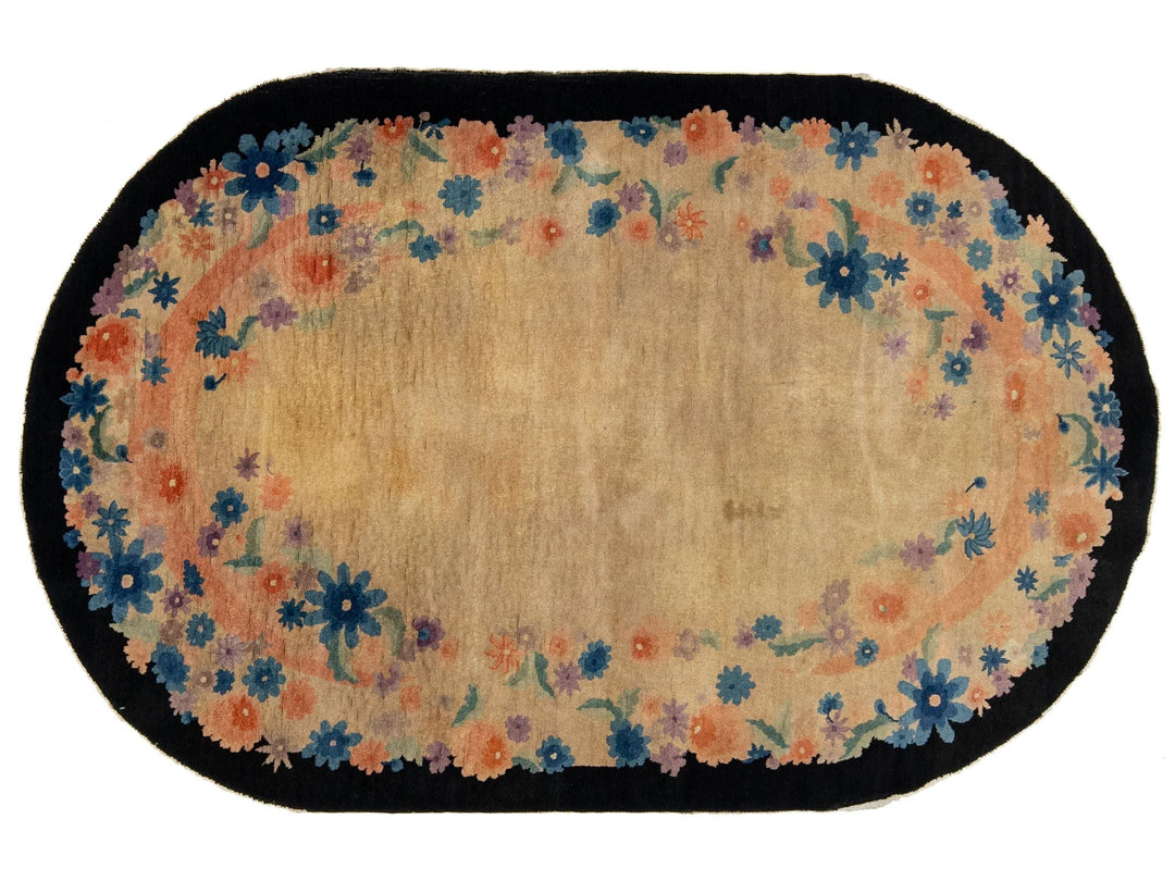 Antique Oval Chinese Art Deco Wool Rug 5 X 8