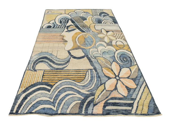 Modern Art Deco Wool Rug 5 X 9