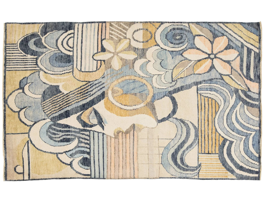 Modern Art Deco Wool Rug 5 X 9