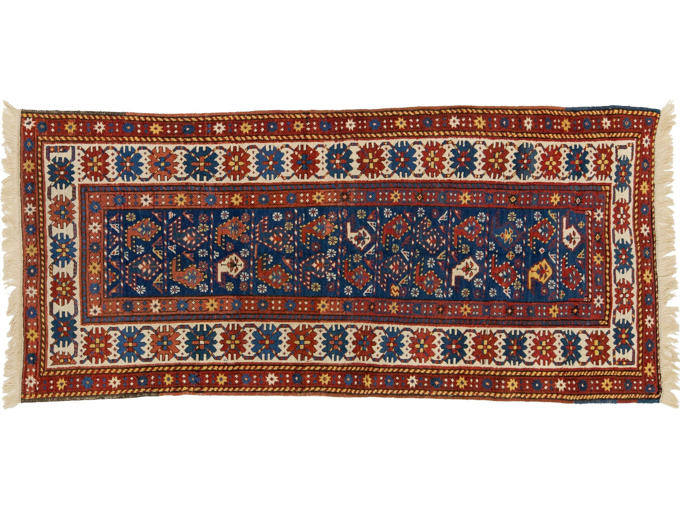 Antique Kazak Wool Runner 4 X 8