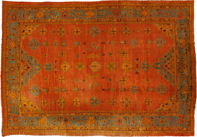 Antique Turkish Oushak Wool Rug 13 X 19