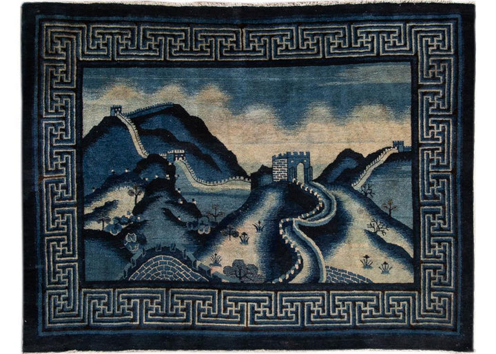 Antique Art Deco Chinese Square Wool Rug 6 X 7