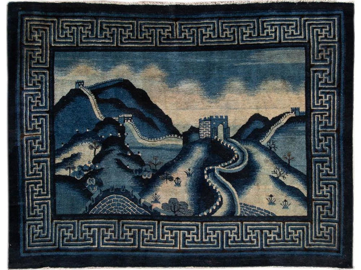 Antique Art Deco Chinese Square Wool Rug 6 X 7