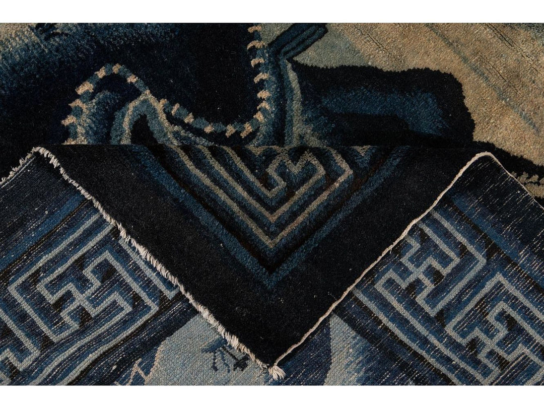 Antique Art Deco Chinese Square Wool Rug 6 X 7