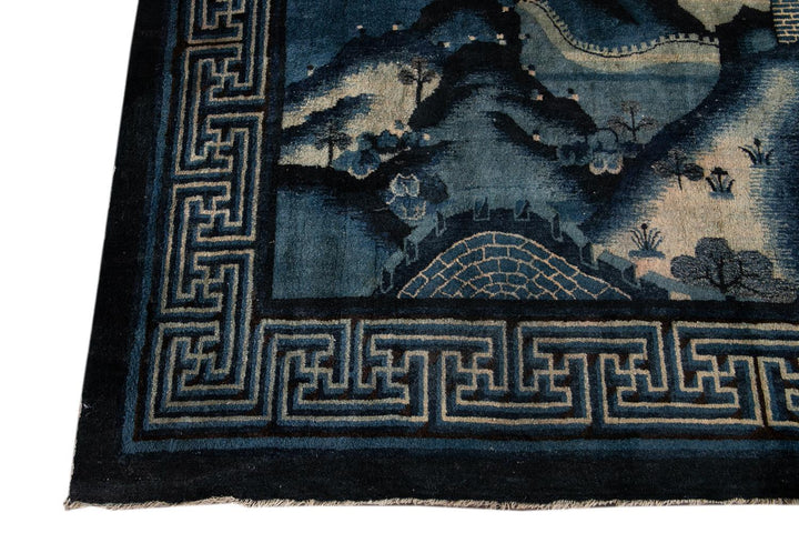 Antique Art Deco Chinese Square Wool Rug 6 X 7