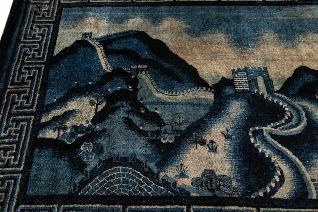 Antique Art Deco Chinese Square Wool Rug 6 X 7