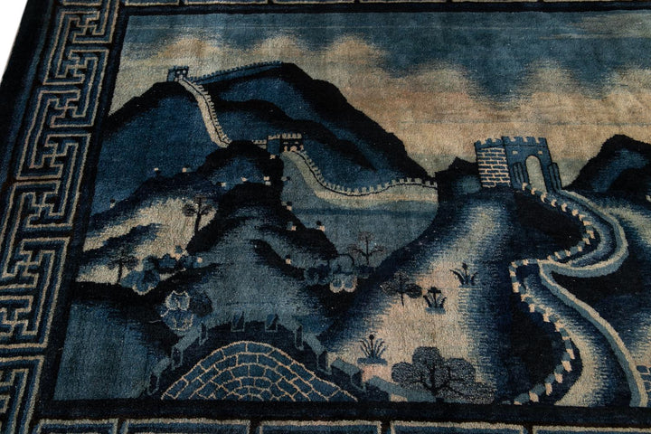 Antique Art Deco Chinese Square Wool Rug 6 X 7