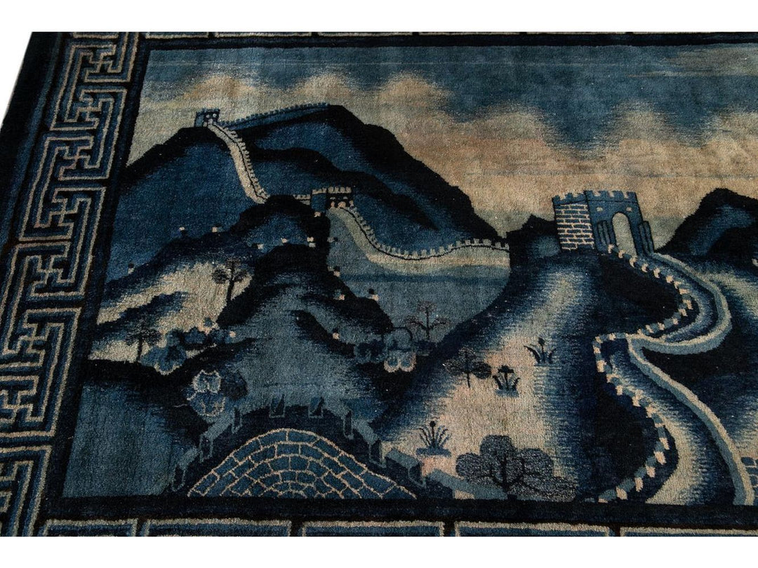 Antique Art Deco Chinese Square Wool Rug 6 X 7