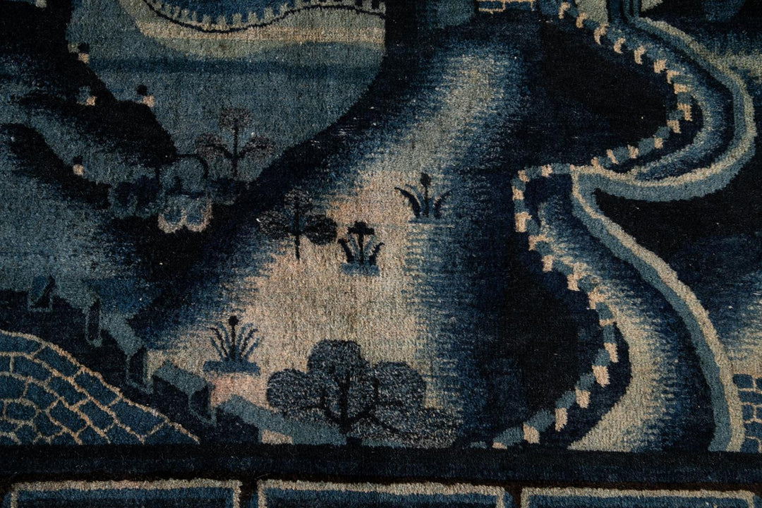 Antique Art Deco Chinese Square Wool Rug 6 X 7