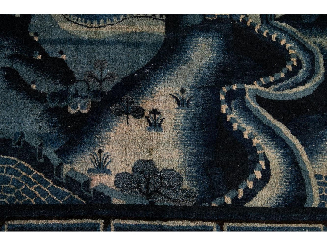 Antique Art Deco Chinese Square Wool Rug 6 X 7