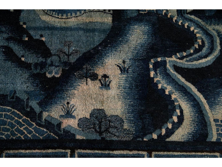 Antique Art Deco Chinese Square Wool Rug 6 X 7