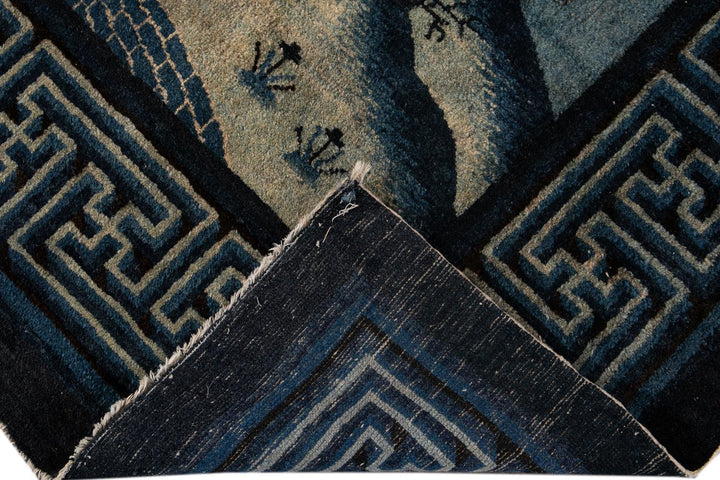 Antique Art Deco Chinese Square Wool Rug 6 X 7