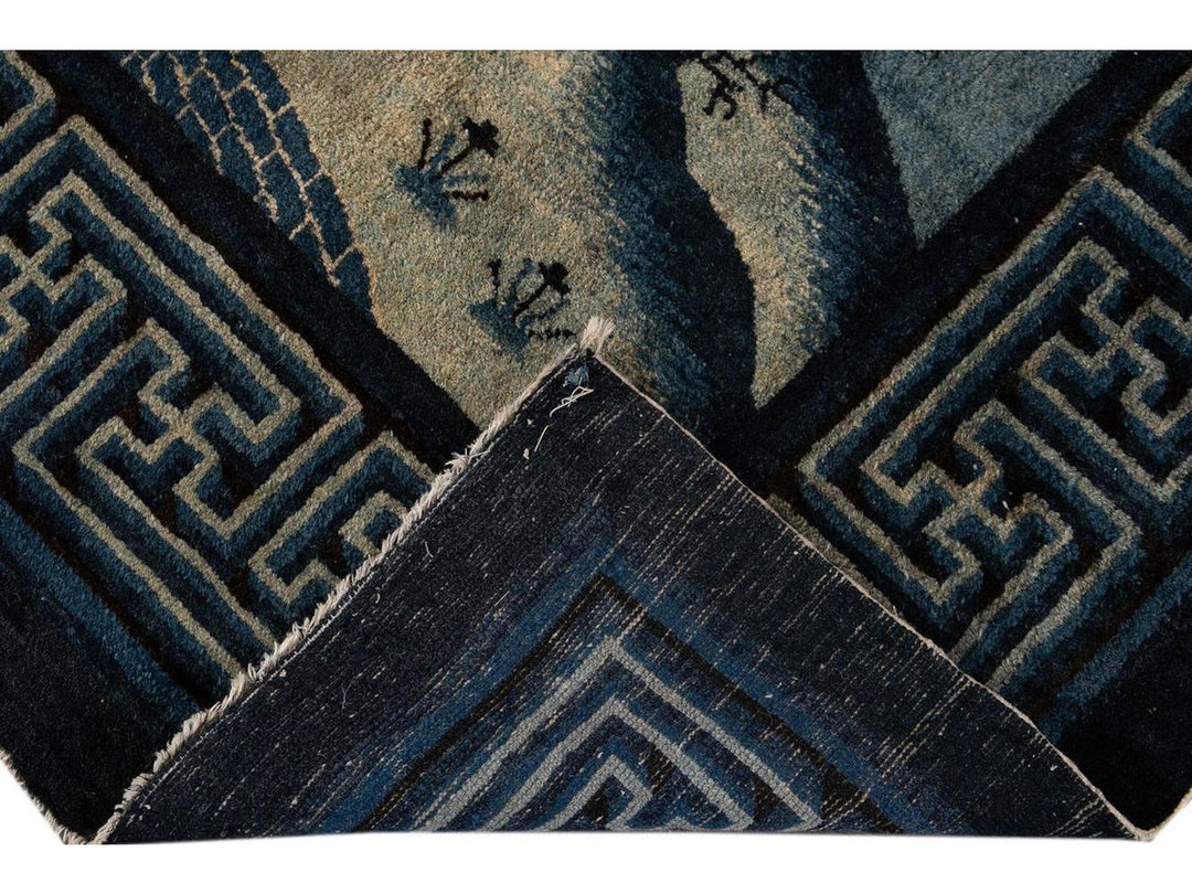 Antique Art Deco Chinese Square Wool Rug 6 X 7